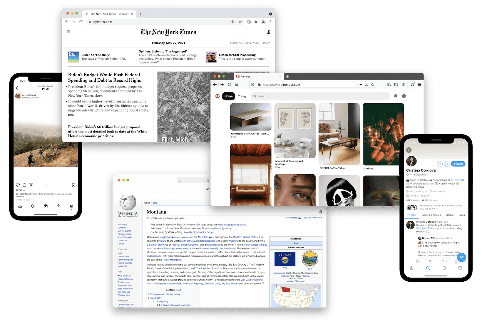 Exemples de sites Web pouvant être enregistrés dans le Web Clipper de Notion