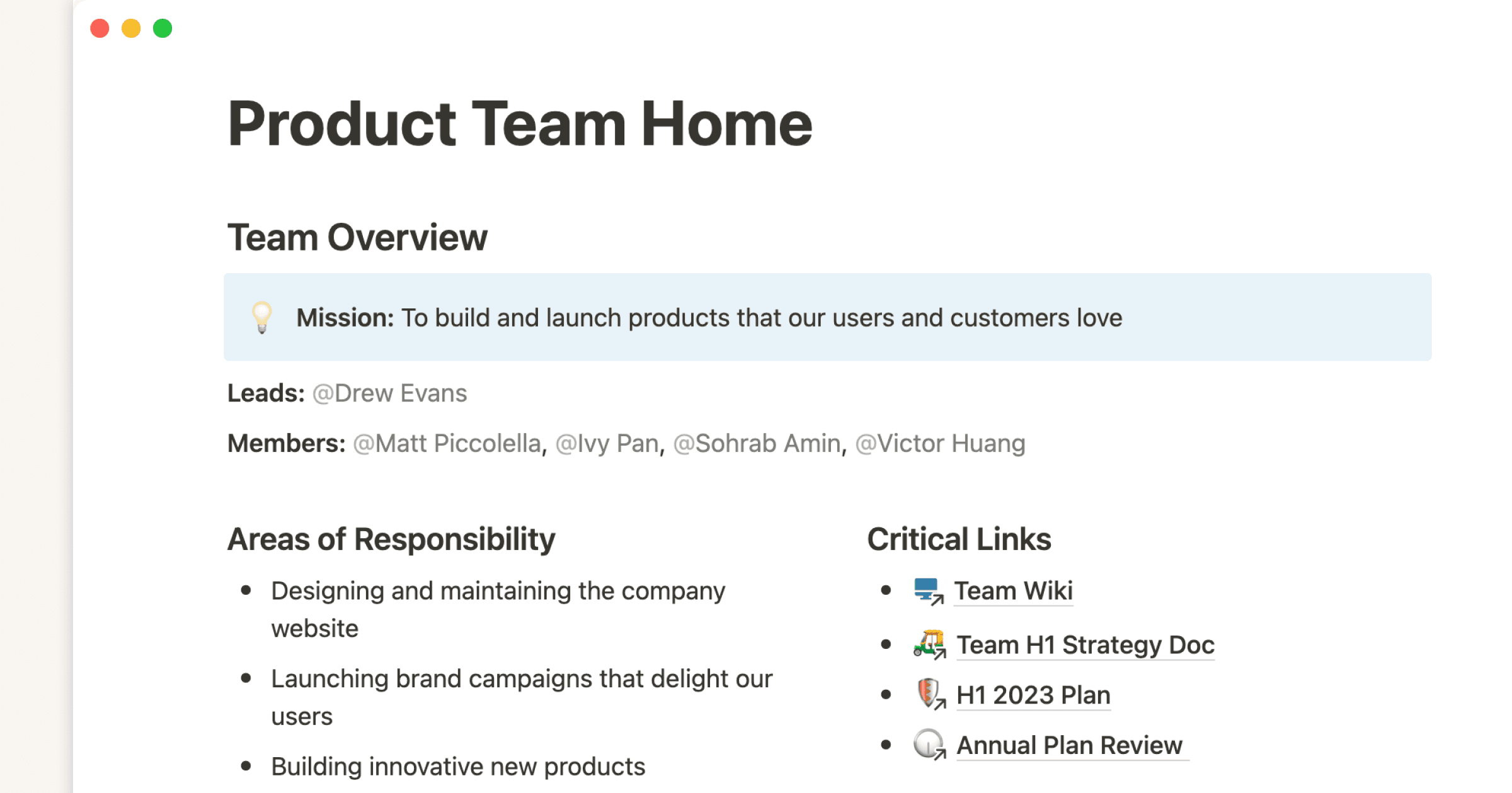 modelos de sistema de gestão de equipe de produto do Notion