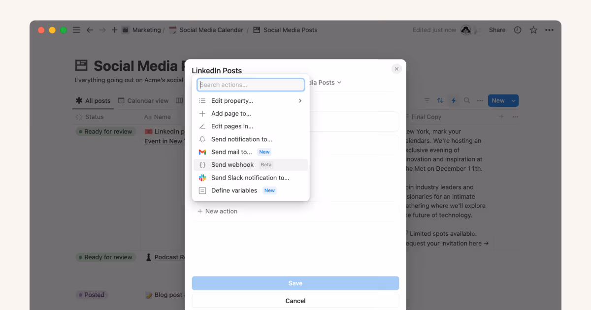 NotionからWebhookアクションを使ってSNS投稿を共有する