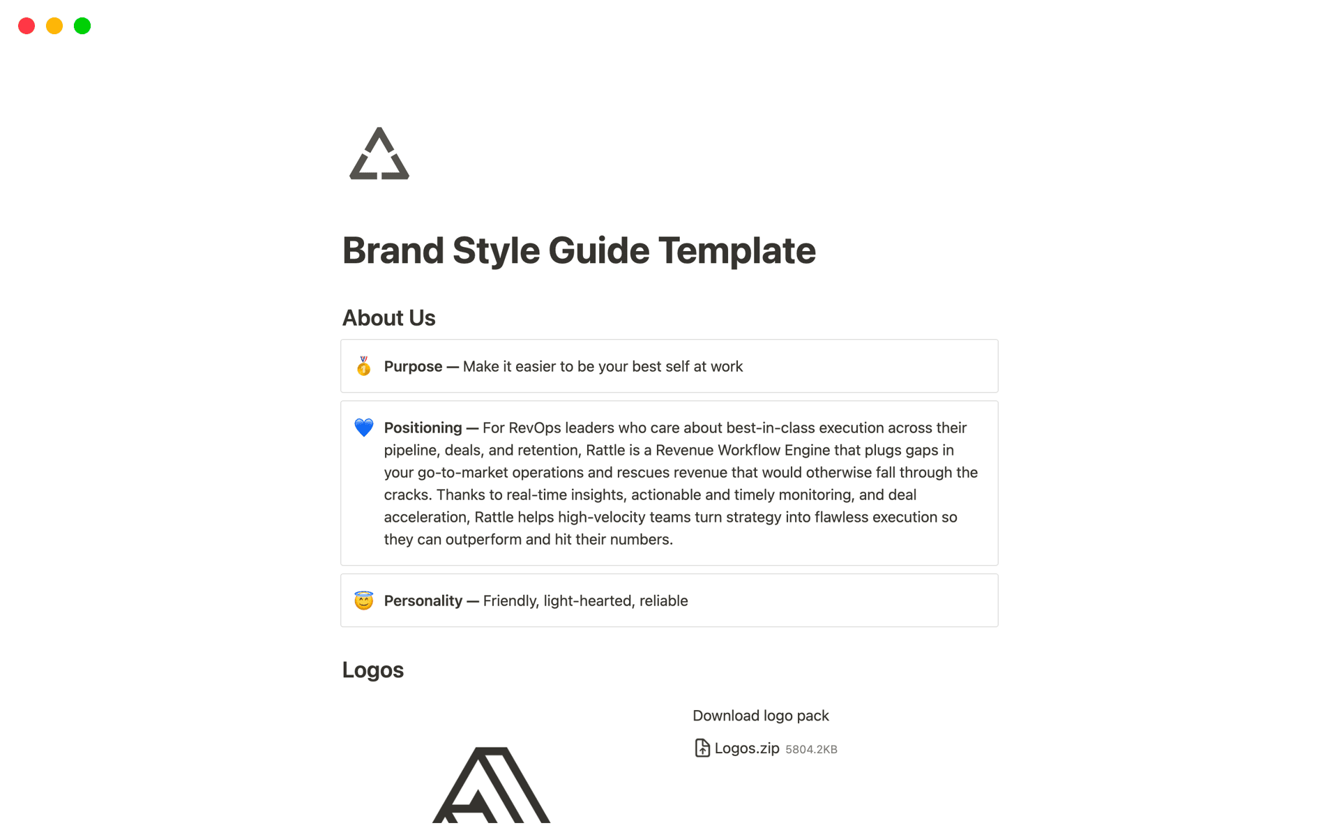 Brand Style Guideのテンプレートのプレビュー