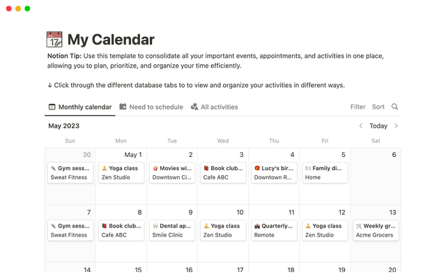 My calendar