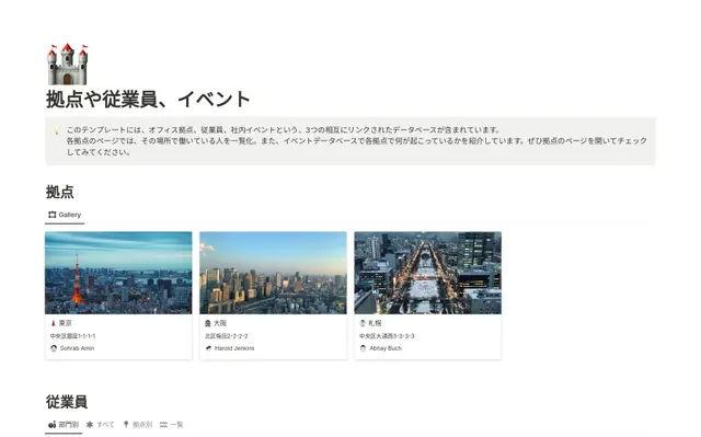 拠点や従業員、イベント