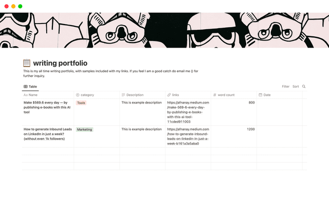 writing potfolio