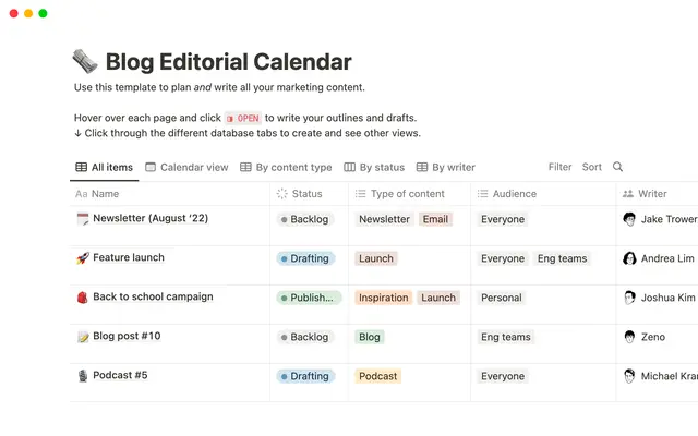 Calendário editorial do blog